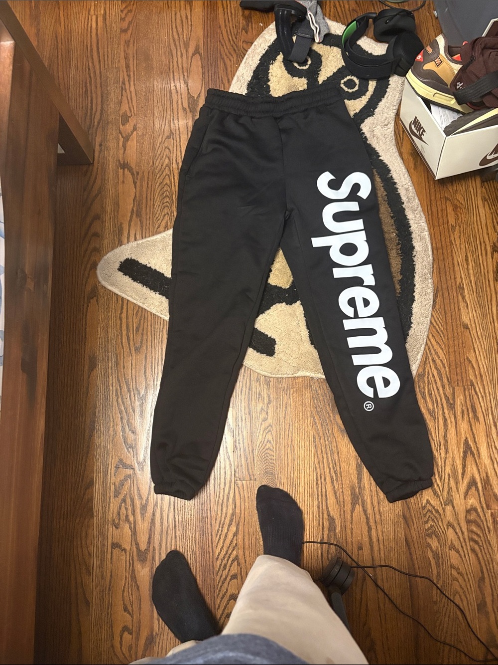 Supreme Black Joggers with Large White Logo - Kids